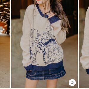 Brand New Rodeo Quincy Beige and Navy Western Sweater